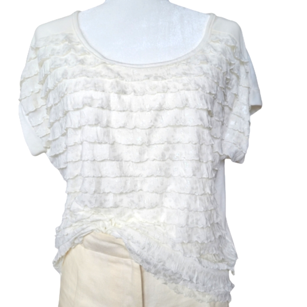 Double Take Ivory Off White Top Layered Front Short Sleeve Relaxed Fit Size M